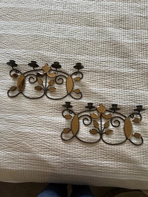 Arandelas de parede espelhadas de ferro forjado toscano 4 velas cônicas duas - Imagem 1 de 4