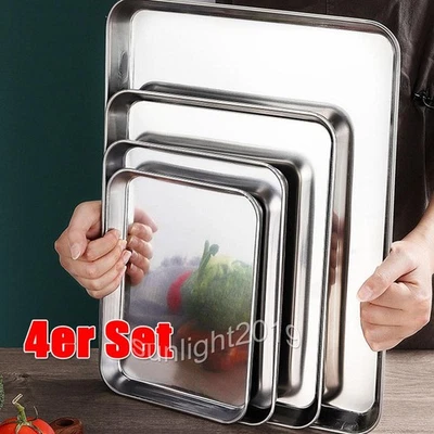 4er Set Backblech Ofenblech Kuchenblech Rechteckige DIY Edelstahl - Bild 1 von 4
