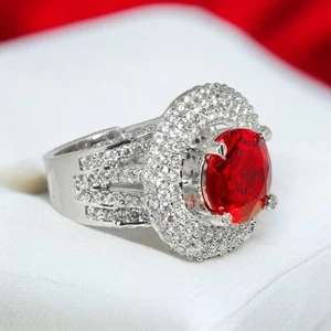 Red Garnet Ring Adjustable Ring For Women Handmade Ring Bollywood Fashion Ring'' - Picture 1 of 10