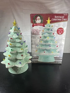 Mr. Christmas 16” LED Retro Nostalgic Ceramic Christmas Tree- Teal- Light Up - Picture 1 of 11