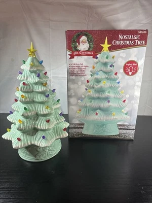 Mr. Christmas 16” LED Retro Nostalgic Ceramic Christmas Tree- Teal- Light Up - Image 1 of 4