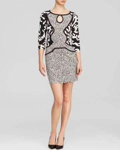 Diane von Furstenberg Black White Rose Heart Firebird Print Silk Dress NWT 6 - Picture 1 of 1