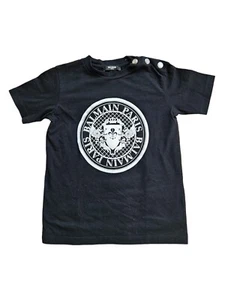 Balmain Black/White Printed Logo Button Shoulder Tshirt For Kids - Picture 1 of 3