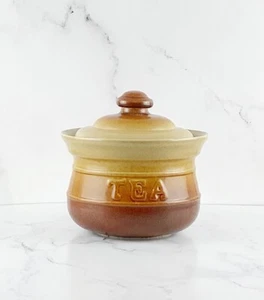 Vintage Two-Toned Brown Pfaltzgraff Embossed Ceramic Tea Canister - Picture 1 of 8