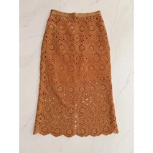 Rodebjer Trixie Crochet Midi Skirt Warm Sand Soft Orange 100% cotton Size Large - Picture 1 of 14