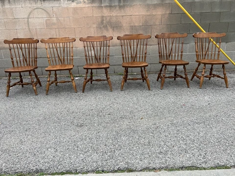 Lot Of 6 vintage Colonial Style High Back Chairs windsor Brace Back Farmhouse Cover