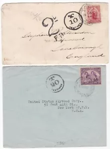 1904?/46 2x COPERTINE NUOVA ZELANDA SOTTOPAGATE PER REGNO UNITO E USA T/20 O 10 CENTESIMI TASSA - Foto 1 di 2