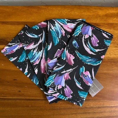 90s abstract black pink teal purple cloth napkin set of 4 new with tags - Image 1 of 3