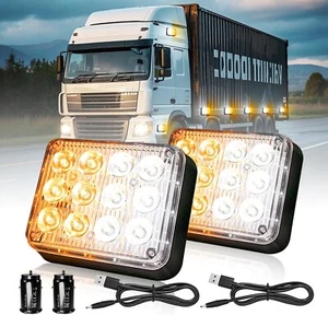 2PCS Wireless Trailer Lights, Battery Operated LED Emergency Amber-White - Picture 1 of 6