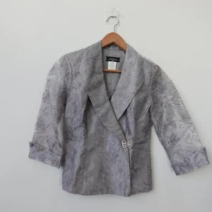 Cocktail Crop Blazer Small Gray Suit 6 Sheer Formal Embellished RM RICHARDS USA - Picture 1 of 8