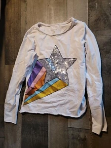 Kidpik 7/8 White youth long sleeve tee star sequin - Picture 1 of 4