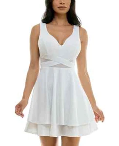 Abito A-Line Emerald Sundae Juniors' Illusion-Vita Glitterato, Avorio/Argento, XXS - Foto 1 di 3