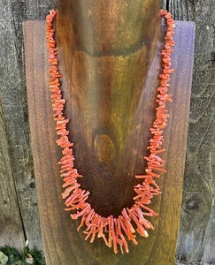 Southwestern Sterling Silver Graduated Branch Red Coral Bead Necklace 18 inch - Picture 1 of 12