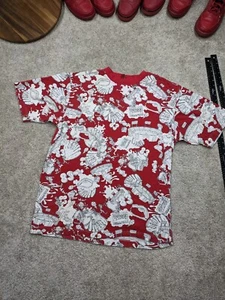 Vintage Raw Blue Mens Large All Over Print Red Shirt 90s Y2K Baseball Ballpark - Picture 1 of 8
