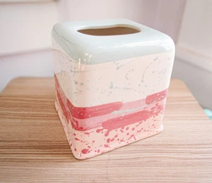 Hand-Painted Vintage Ceramic Tissue Box Cover-Pink and Blues - Picture 1 of 6