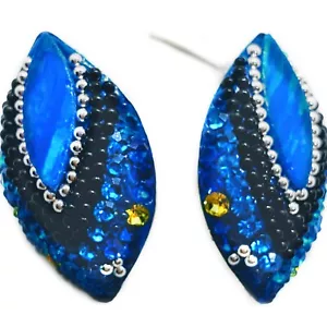 Feueropal Sterlingsilber Ohrringe Nieten blau perlenförmig mit Swarovski Kristallen - Bild 1 von 5