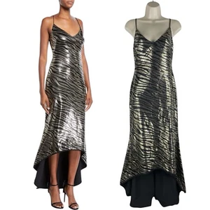 Black Halo Armelle Sequin High Lo Evening Gown Dress Golden Tiger Women Size 0 - Picture 1 of 12
