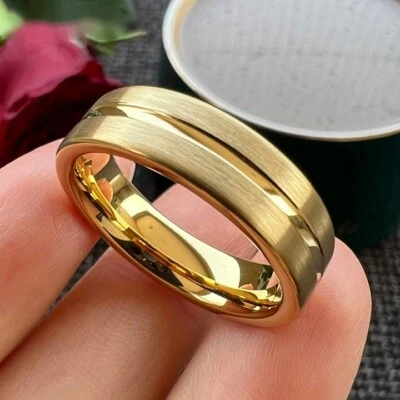 6MM Center Groove Flat Brushed Tungsten Carbide Ring Band for Men Women Comfort - Image 1 of 4