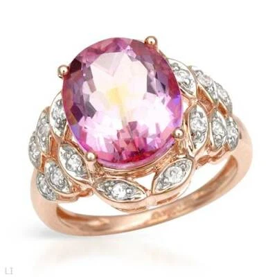 ANEL TOPÁZIO ROSA E BRANCO PRATA ESTERLINA 925 BANHADO A OURO ROSA 10K 6,11 CTW, REINO UNIDO-P - Imagem 1 de 2