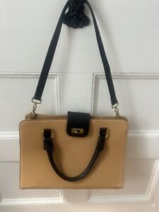 J.Crew Womens Edie Attaché Briefcase Leather Bag Tan L Zip Inner Pocket Lined