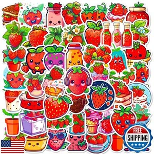 50 Cute Strawberry Dessert Stickers for Girls, Cartoon Fruit Stickers for Wat - Picture 1 of 5