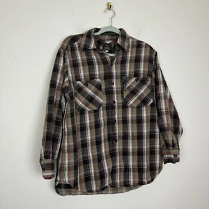 Lucky Brand Latzhose Herren braun kariert Flanell Knopfleiste Hemd Größe Medium USA - Bild 1 von 7