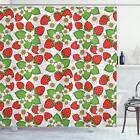 Spring Shower Curtain, Floral Pattern with Strawberries Flowers and Leaf Seas...