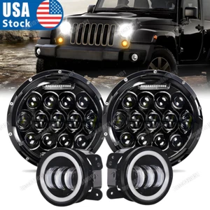 Halo LED 7" Headlight + Fog Light Kit Combo For Jeep Wrangler JK 2007-2018 - Picture 1 of 14