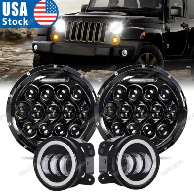 Halo LED 7" Headlight + Fog Light Kit Combo For Jeep Wrangler JK 2007-2018 - Image 1 of 4