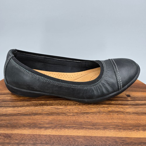 Scarpe comode Clarks ballerine donna 9 5 M nere pelle prato punta cappuccio