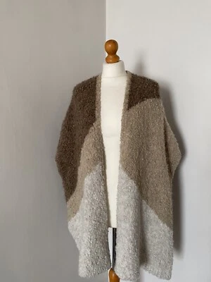 Women Zara Knit Italian Yarn Cape Wrap Poncho Brown Mix Mohair Wool Sz M Bnwot - Image 1 of 3