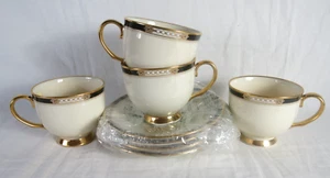 Lenox Hancock Gold Black Presidential Collection Footed Cup Saucer 4 Sets - Picture 1 of 15
