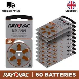60 x Rayovac Extra Hearing Aid Batteries Size 312 (Brown) - Picture 1 of 2