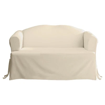 Cotton Duck Canvas T Cushion Loveseat Slipcovers, Loveseat Cover Cotton Solid... - Image 1 of 4