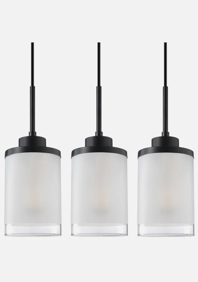 "Paquete de 3 luces colgantes modernas de granja Doraimy Lighting - vidrio gris transparente de 3,9""" Foto 1 de 4