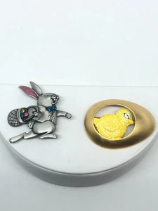 Vintage JJ Jonette Schmuck Osterhase und Osterei Broschen signiert - Bild 1 von 7