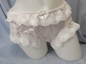 Handmade Nylon Tricot Brief Panty with Lace White Waist 28-36in - Picture 1 of 7