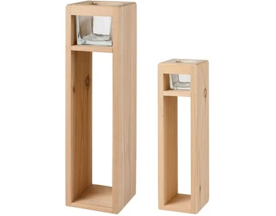 LIVARNO home Windlichtsäulen Kerzenhalter 2er-Set aus massivem Fichtenholz - Bild 1 von 3