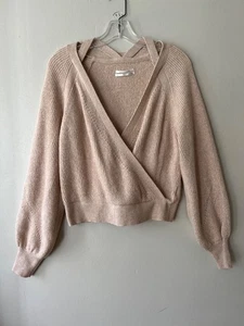 Anthropologie Gr. S Blush Pink Wickeloptik vorne Langarm Surplice Pullover V-Ausschnitt - Bild 1 von 9