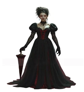 Black Gothic Wedding Dress Aristocrat Vampire Bridal Gowns Lace Costume - Picture 1 of 9