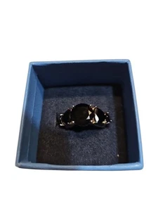 925 Strling Silver Black Tourmaline Ring Size 5.75 -6 5 Stones - Picture 1 of 3