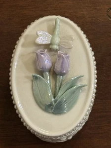 Vintage Lenox 3D Trinket Box FLOWER DRAGONFLY - Picture 1 of 7