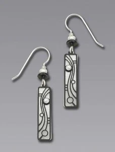 Adajio Earrings Pearl White Column Shiny Hematite Deco Overlay Handmade in USA - Picture 1 of 4