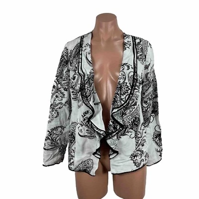 Cárdigan transparente Chicos Travelers negro/blanco frente abierto Topper 3/4 slv talla 0 Foto 1 de 4