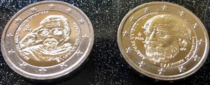 2 x 2 Euro Gedenkmünzen Griechenland 2019 - Manolis Andronikos + Andreas Kalvos - Bild 1 von 4