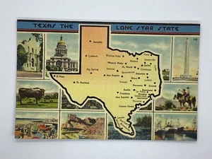 Postcard Texas Map Lone Star State Multi View Linen H310 - Picture 1 of 2