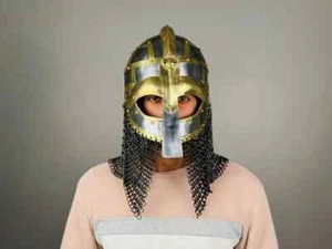Medieval Medusa Vendel Helmet - Hand-Forged Steel & Brass with Chainmail - Picture 1 of 7