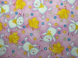 Easter Bunny Rabbits Eggs Chicks Spring Cotton Quilt Fabric ~ 18” x 21” ~ FQ - Picture 1 of 3