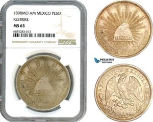 AJ270, Mexico, 1 Peso 1898 MO AM, Restrike, Mexico City Mint, Silver, NGC MS63 - Picture 1 of 1