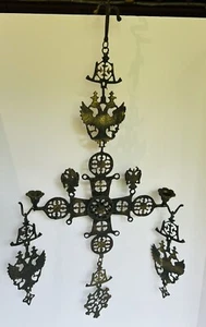 Greek Orthodox Cross Candle Holder Hanging Brass Processional 26in - Picture 1 of 12